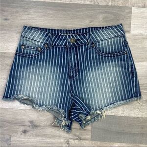 Freestyle Revolution Pinstriped Raw Hem High Rise Jean Shorts‎ Juniors 7
